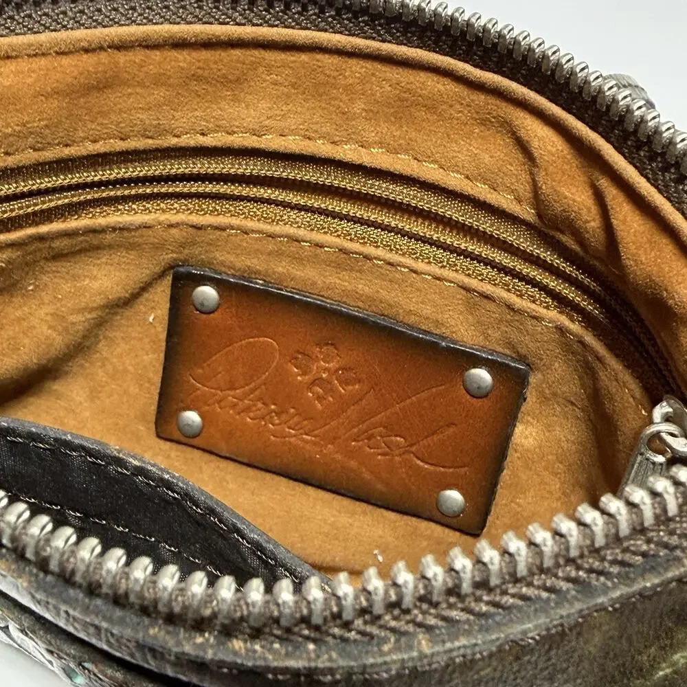 Patricia Nash Tooled Leather Crossbody Mini Purse Turquoise SORBOLA Flower 7